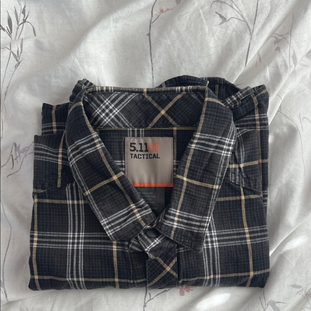 5.11 Tactical Men's Black and Gold Plaid Shirt